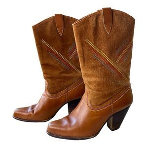 Vintage 9 West Bullet Brown Boots Made in Brazil Size 7.5 Western 70s Country
